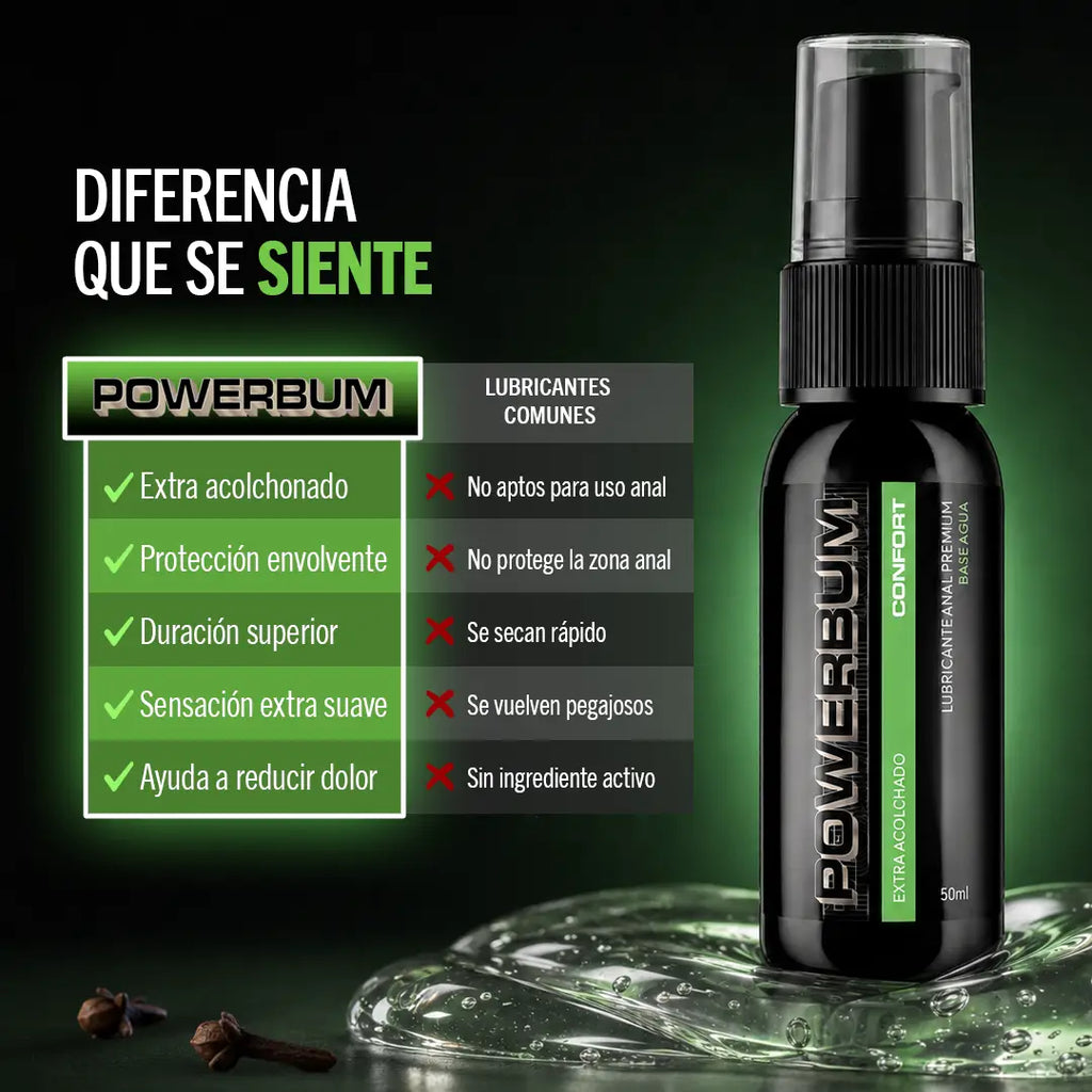 Powerbum Confort Lubricante Anal Base Agua con Extracto de Clavo Anestésico