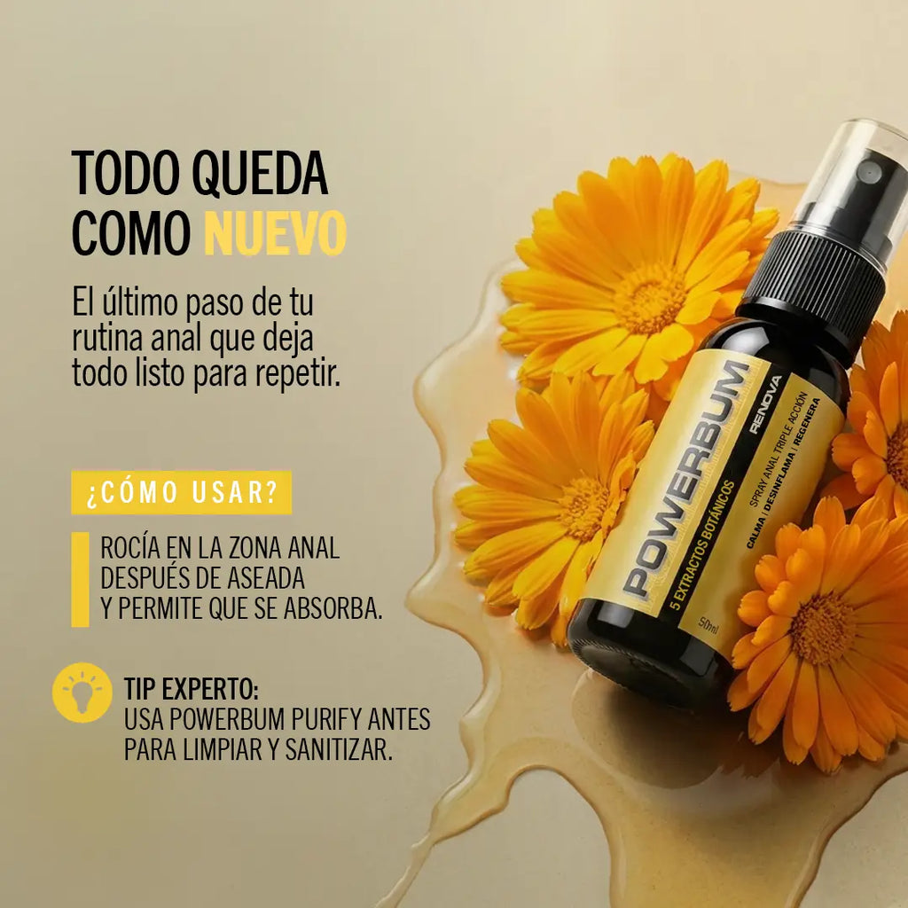 Powerbum Renova Spray Anal Extractos Botánicos Calma Desinflama y Regenera